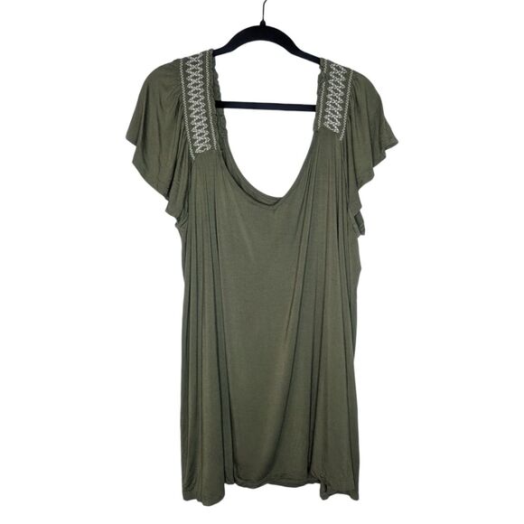 Torrid Olive Super Soft Smocked Flutter Sleeve Top, Size 4X - Picture 3 of 7